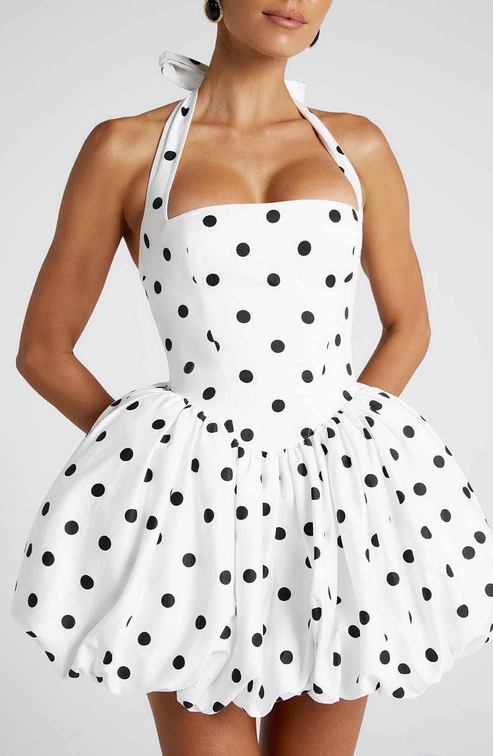 MARICIA MINI DRESS - BLACK POLKA DOT PRINT
