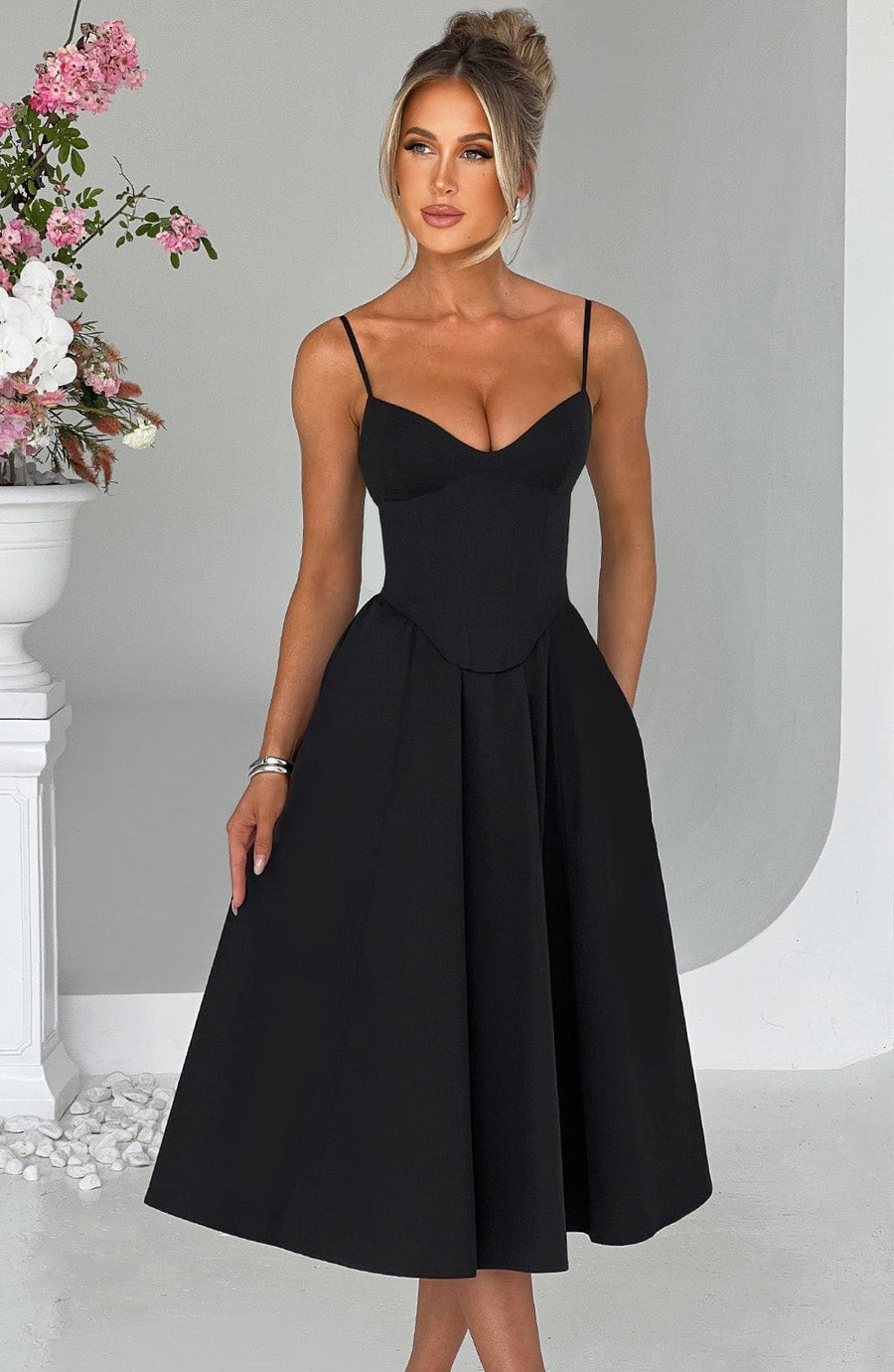 VESTIDO MIDI MARIELLA - NEGRO