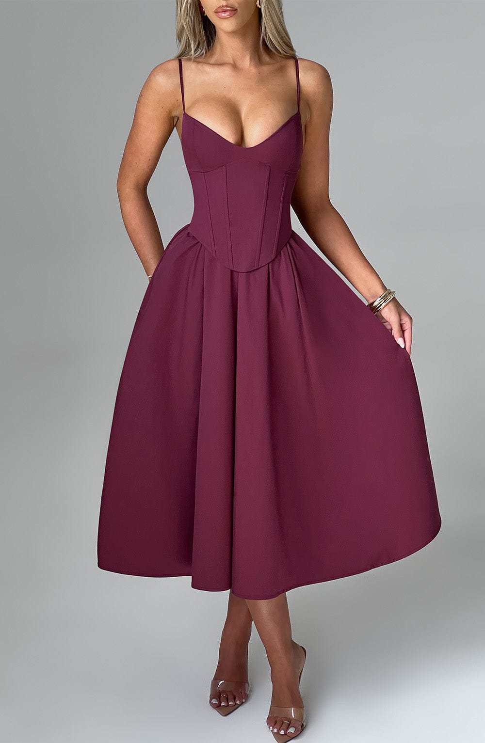 MARIELLA MIDI DRESS - CHERRY LACQUER