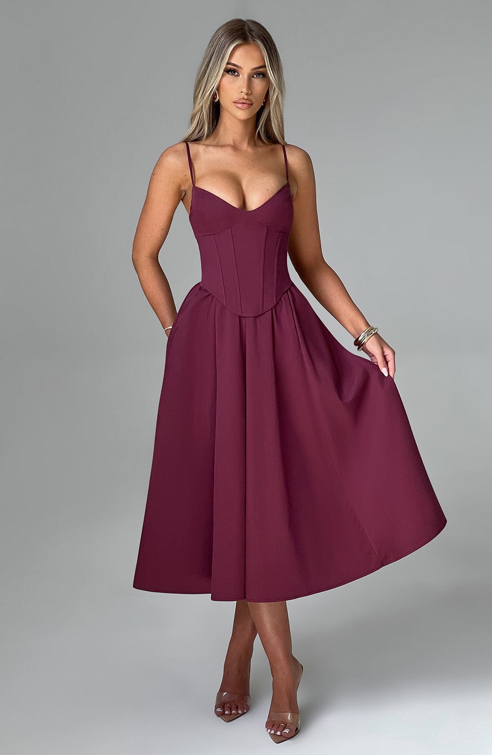 MARIELLA MIDI DRESS - CHERRY LACQUER