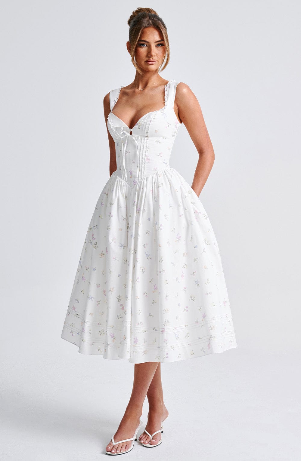 MARLENA MIDI DRESS - WHITE MULTI FLORAL PRINT
