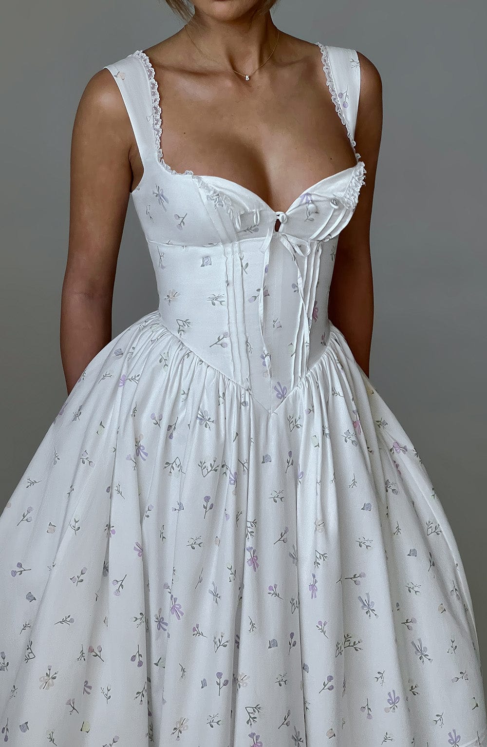 MARLENA MIDI DRESS - WHITE MULTI FLORAL PRINT