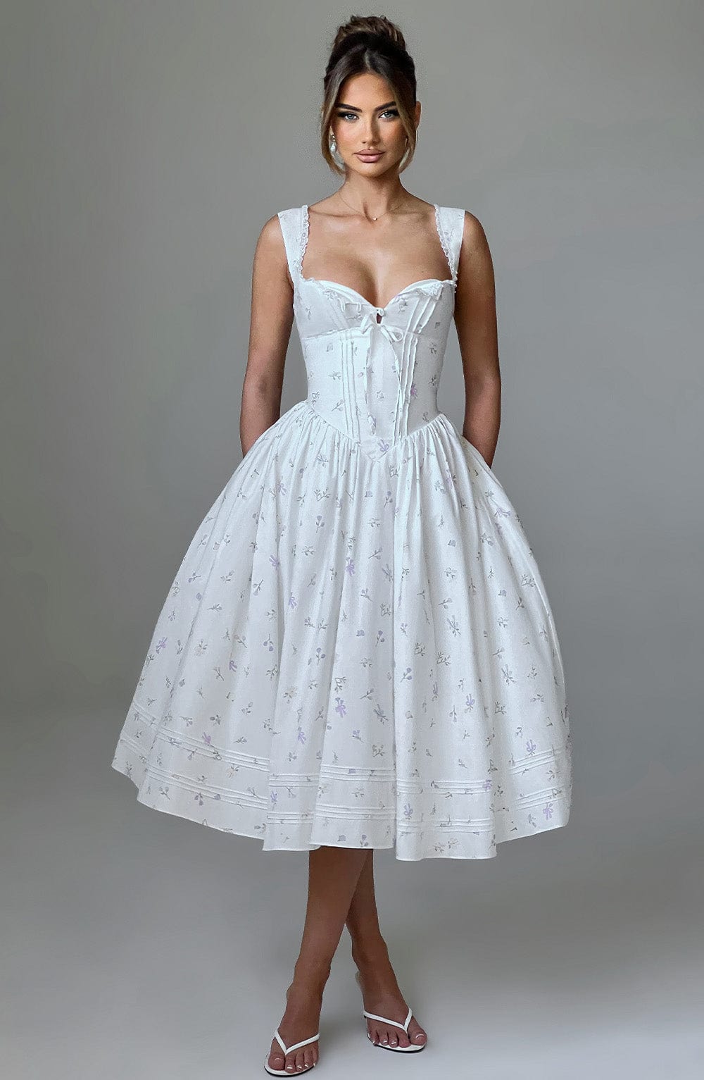 MARLENA MIDI DRESS - WHITE MULTI FLORAL PRINT