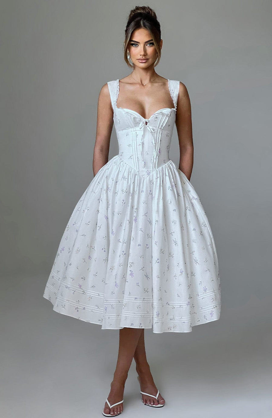 VESTIDO MIDI MARLENA - ESTAMPADO FLORAL BLANCO MULTICOLOR