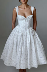 MARLENA MIDI DRESS - WHITE MULTI FLORAL PRINT