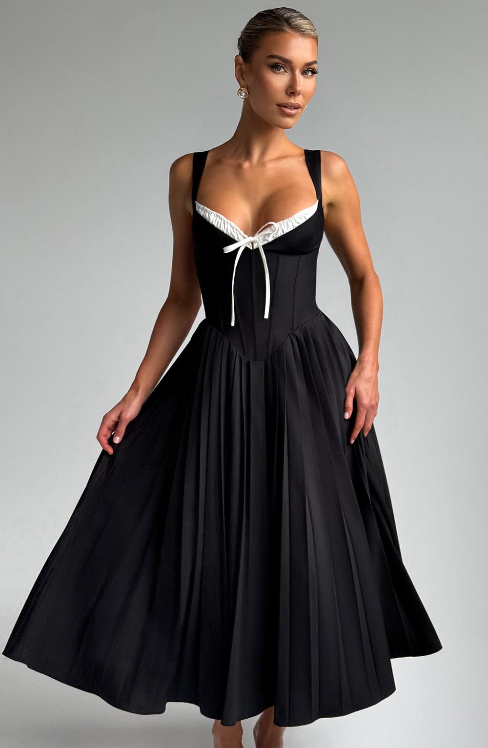 NATASSIA MIDI DRESS - BLACK/WHITE