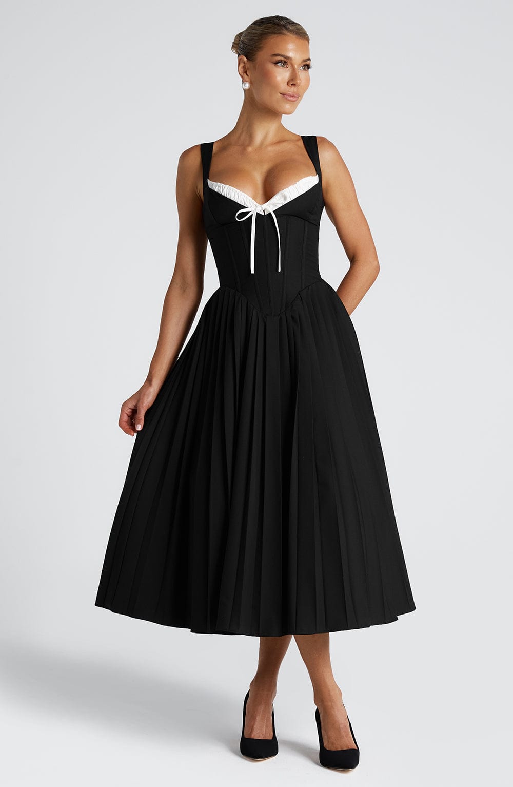NATASSIA MIDI DRESS - BLACK/WHITE