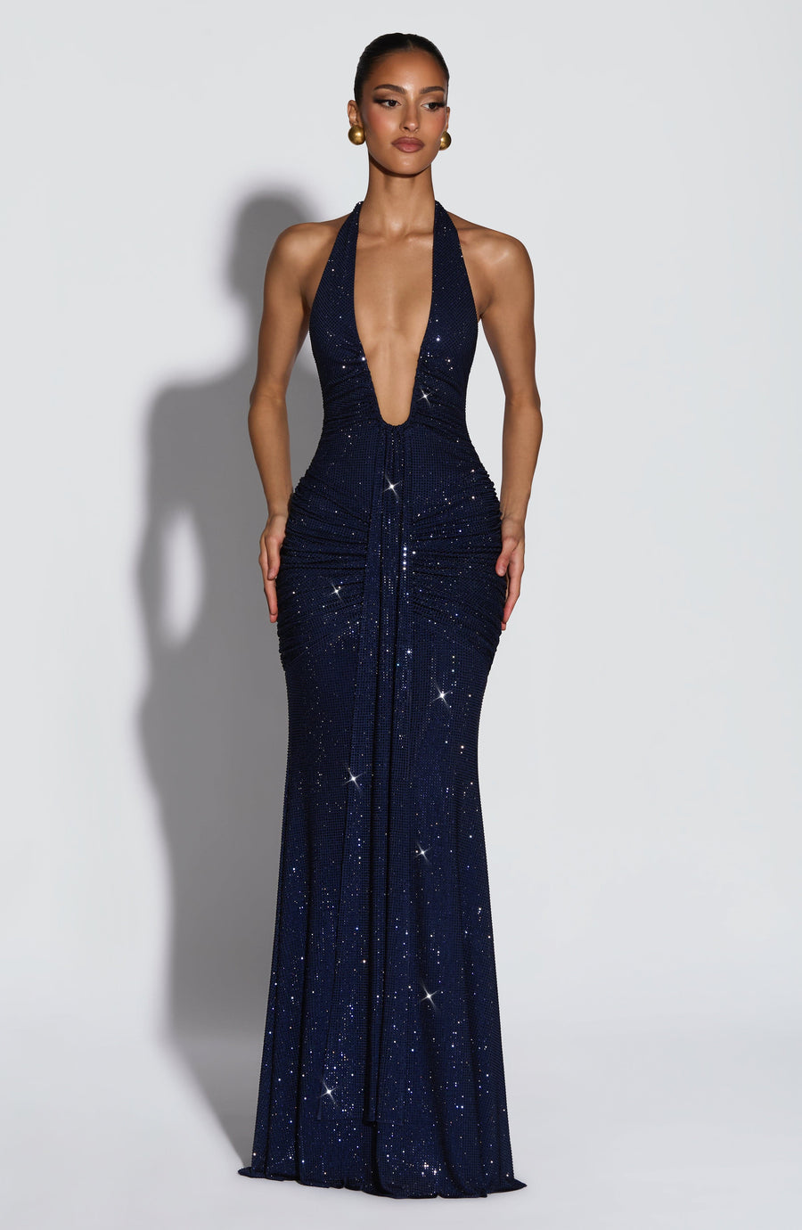 VESTIDO LARGO ROSETTA - AZUL MARINO BRILLANTE