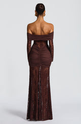 SAULINE MAXI DRESS - PLUM BROWN