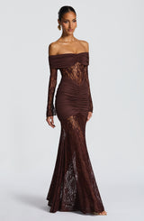 SAULINE MAXI DRESS - PLUM BROWN
