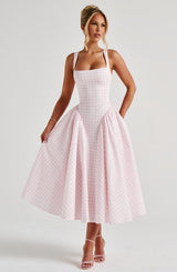 SHERRIE MIDI DRESS - BLUSH GINGHAM