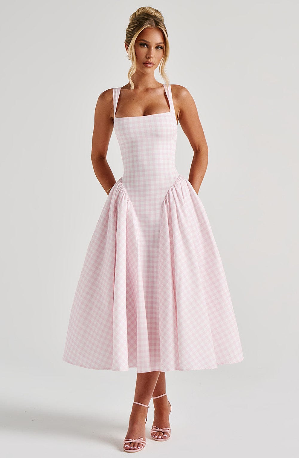 SHERRIE MIDI DRESS - BLUSH GINGHAM