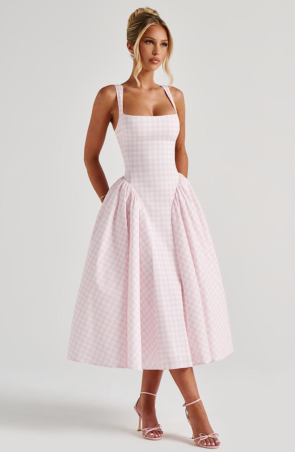 SHERRIE MIDI DRESS - BLUSH GINGHAM
