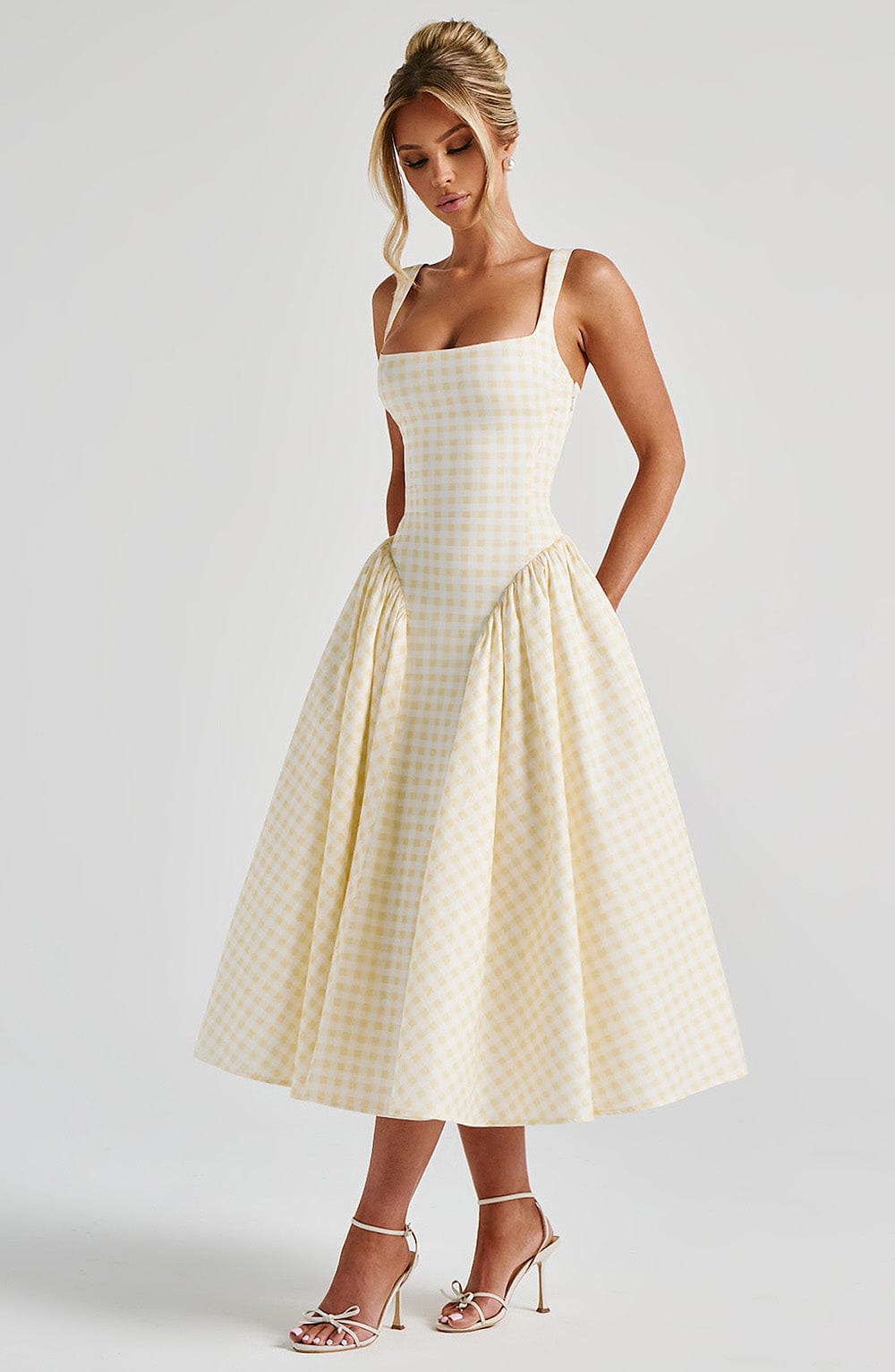 SHERRIE MIDI DRESS - LEMON GINGHAM
