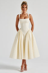 SHERRIE MIDI DRESS - LEMON GINGHAM