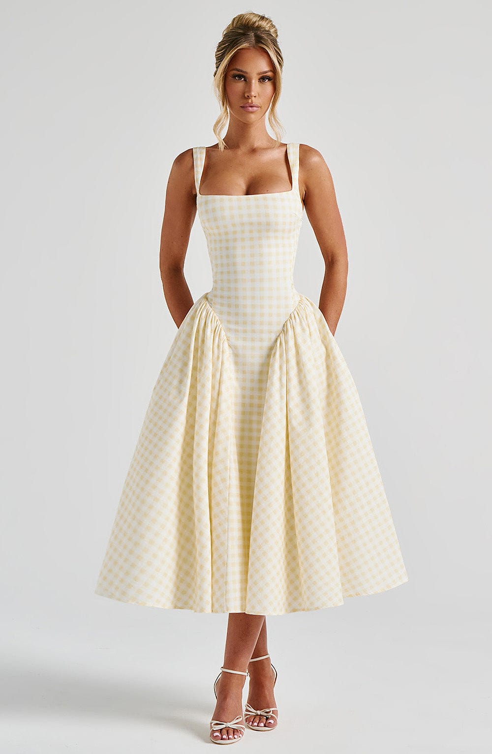 SHERRIE MIDI DRESS - LEMON GINGHAM