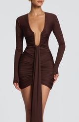 TARA MINI DRESS - PLUM BROWN