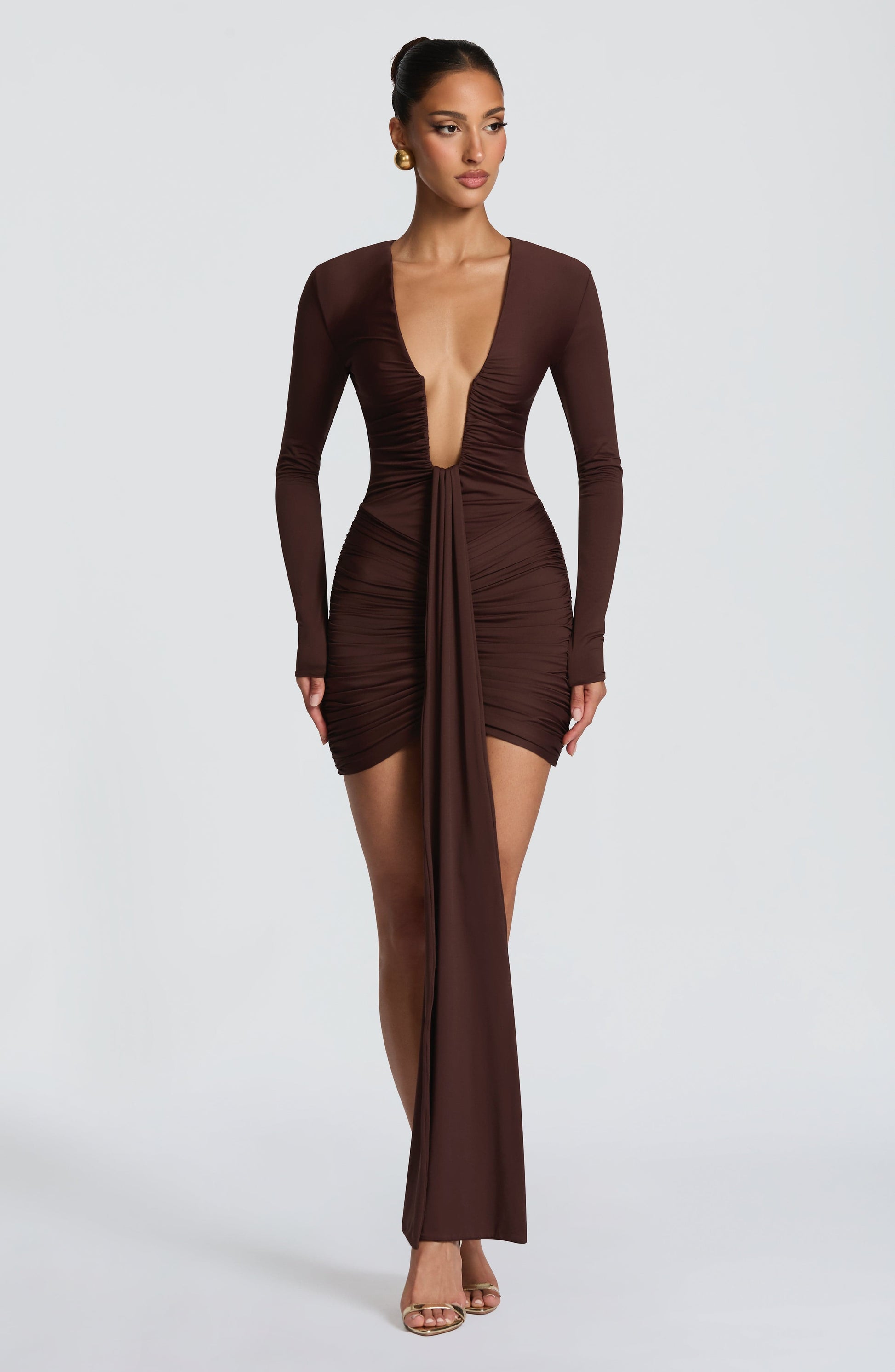 TARA MINI DRESS - PLUM BROWN