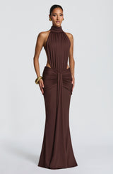 THEKLA MAXI DRESS - PLUM BROWN