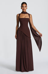 TULLULAH MAXI DRESS - PLUM BROWN