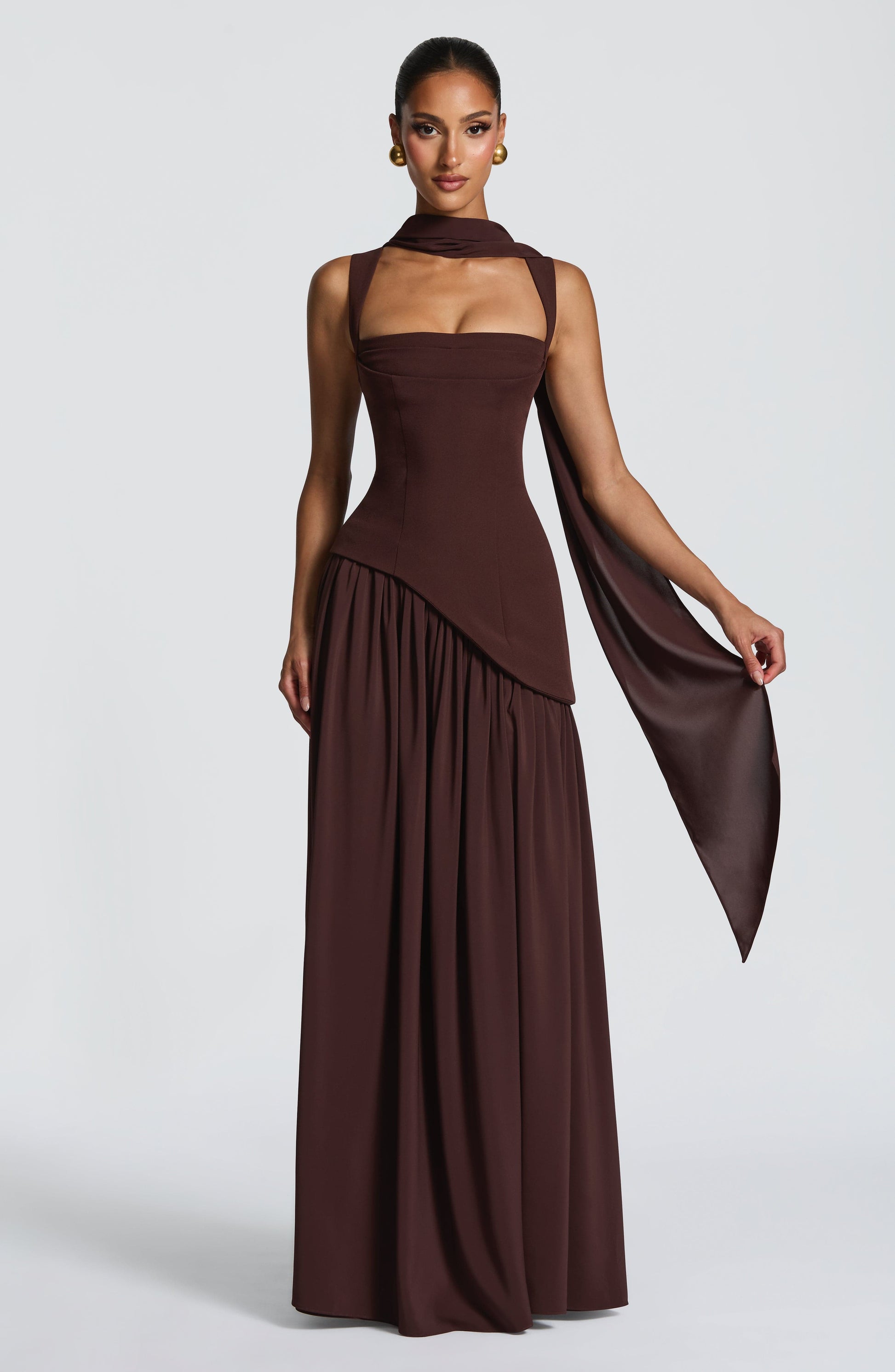 TULLULAH MAXI DRESS - PLUM BROWN