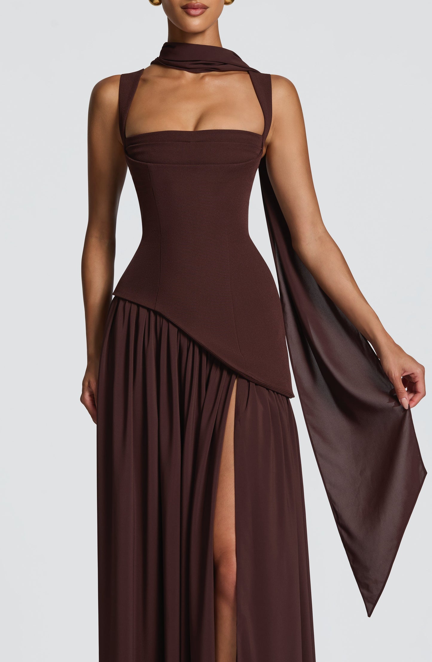 TULLULAH MAXI DRESS - PLUM BROWN