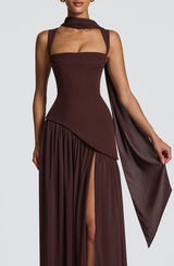 TULLULAH MAXI DRESS - PLUM BROWN