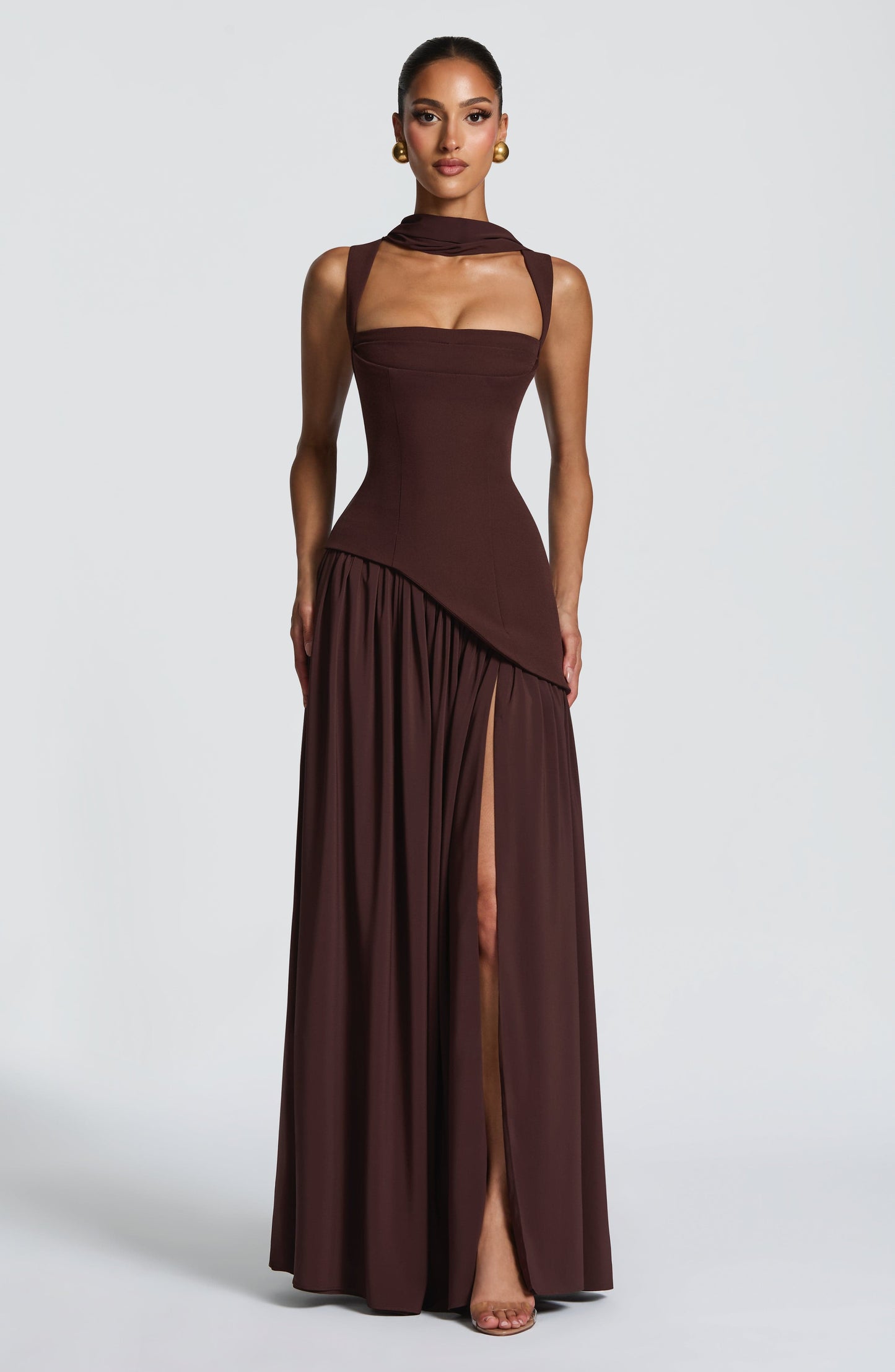 TULLULAH MAXI DRESS - PLUM BROWN