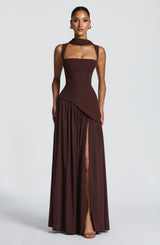 TULLULAH MAXI DRESS - PLUM BROWN