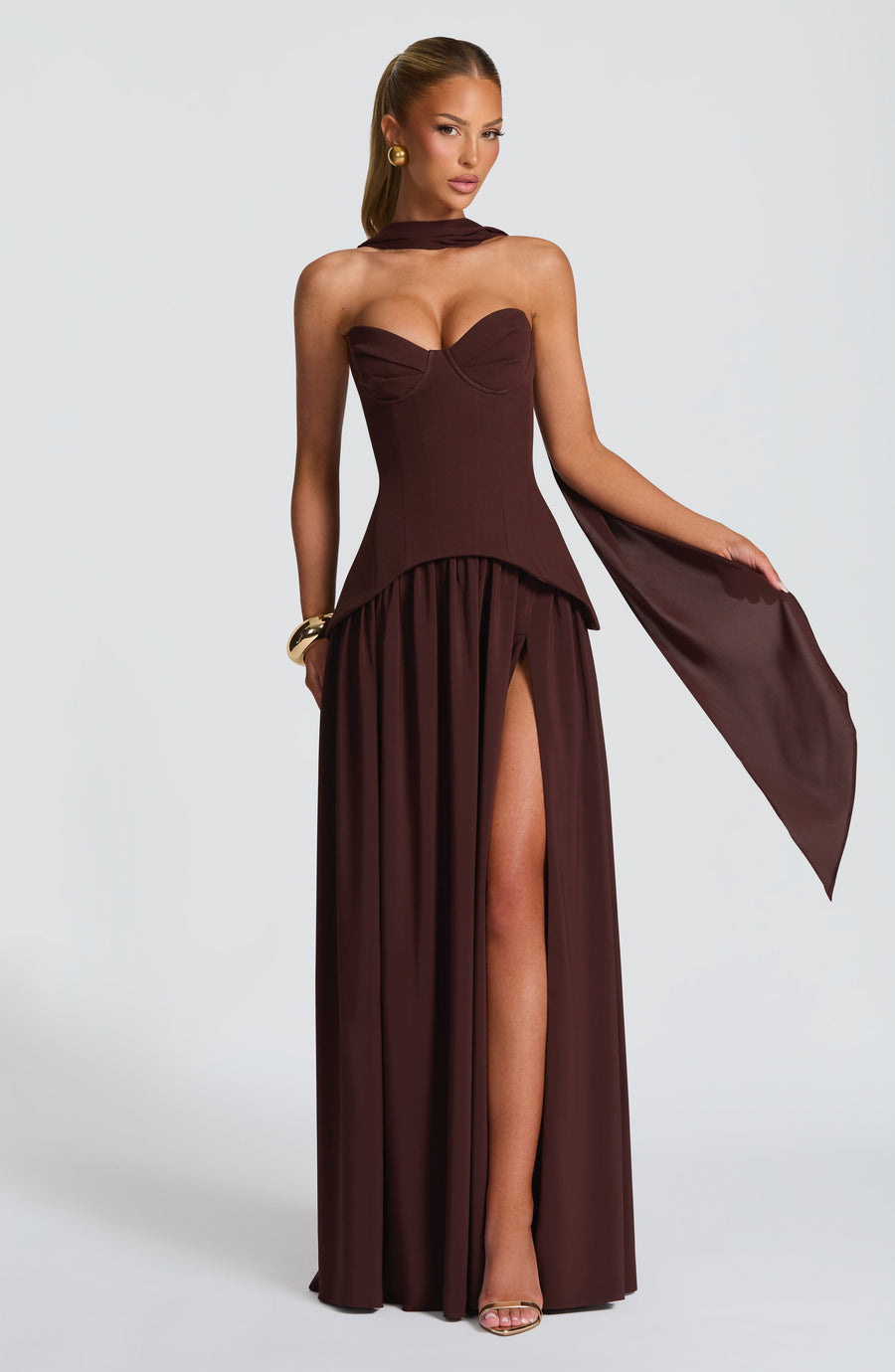 VESTIDO LARGO VIETTA - MARRÓN CIRUELA