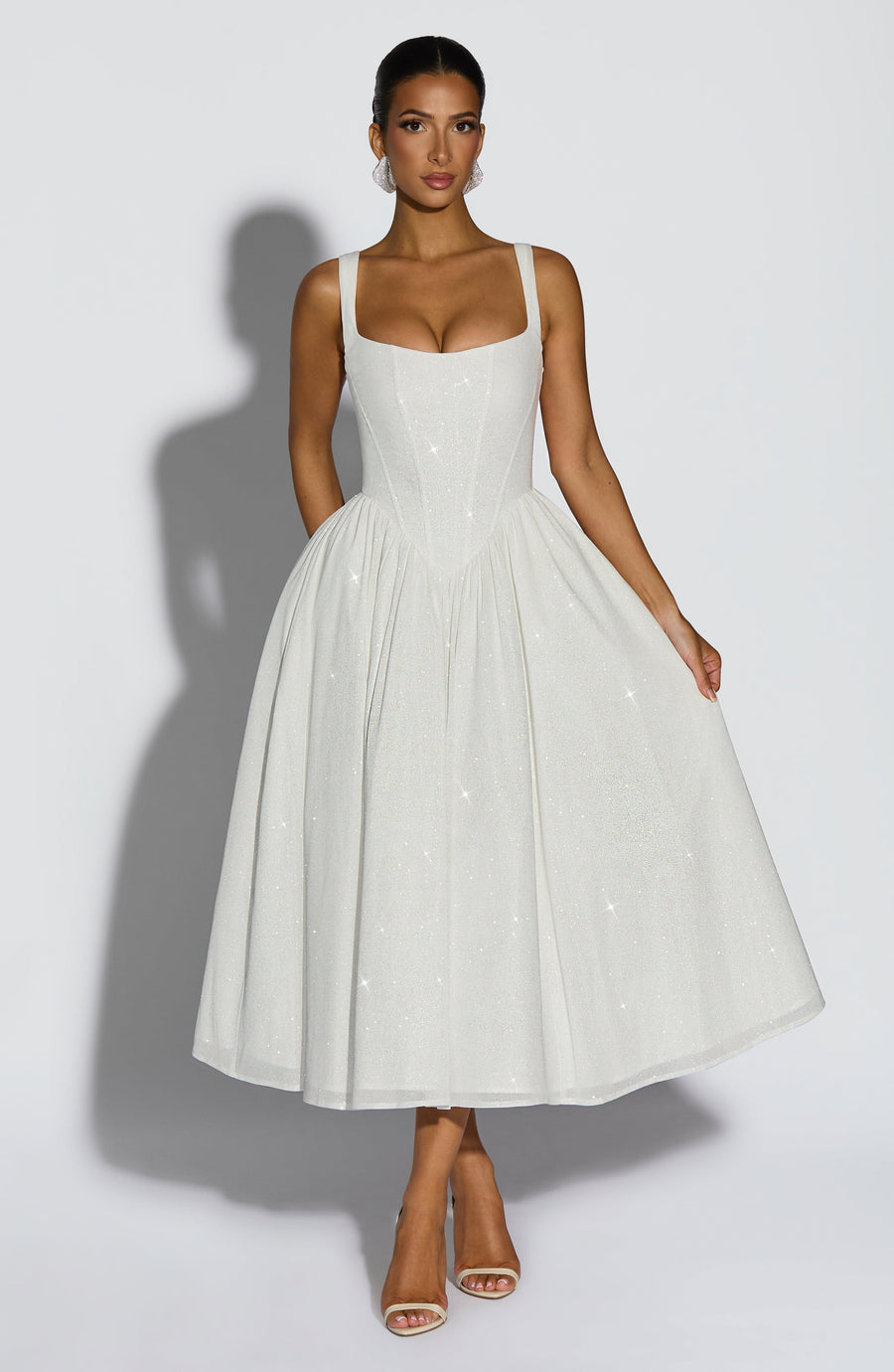 VESTIDO MIDI VIVIENNE - BRILLO MARFIL
