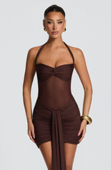 VIXEN MINI DRESS - PLUM BROWN